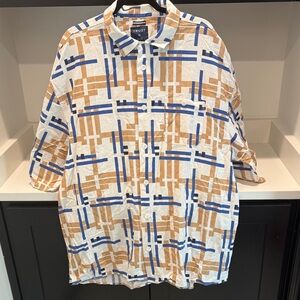 Trust Men's Geometric Pattern Shirt - Blue and Brown. Size 4X